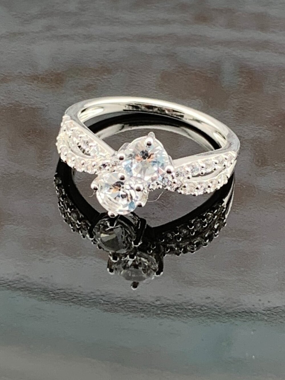 Sterling silver CZ Double Round Bypass Ring Sz 7.25 J1464